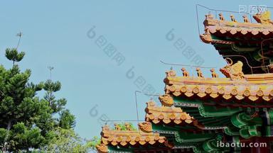 中式建筑屋檐绿植古风意境